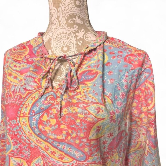 Lauren Ralph Lauren Paisley Print Tunic Top Multicolor Boho Resort Size L - Picture 7 of 8